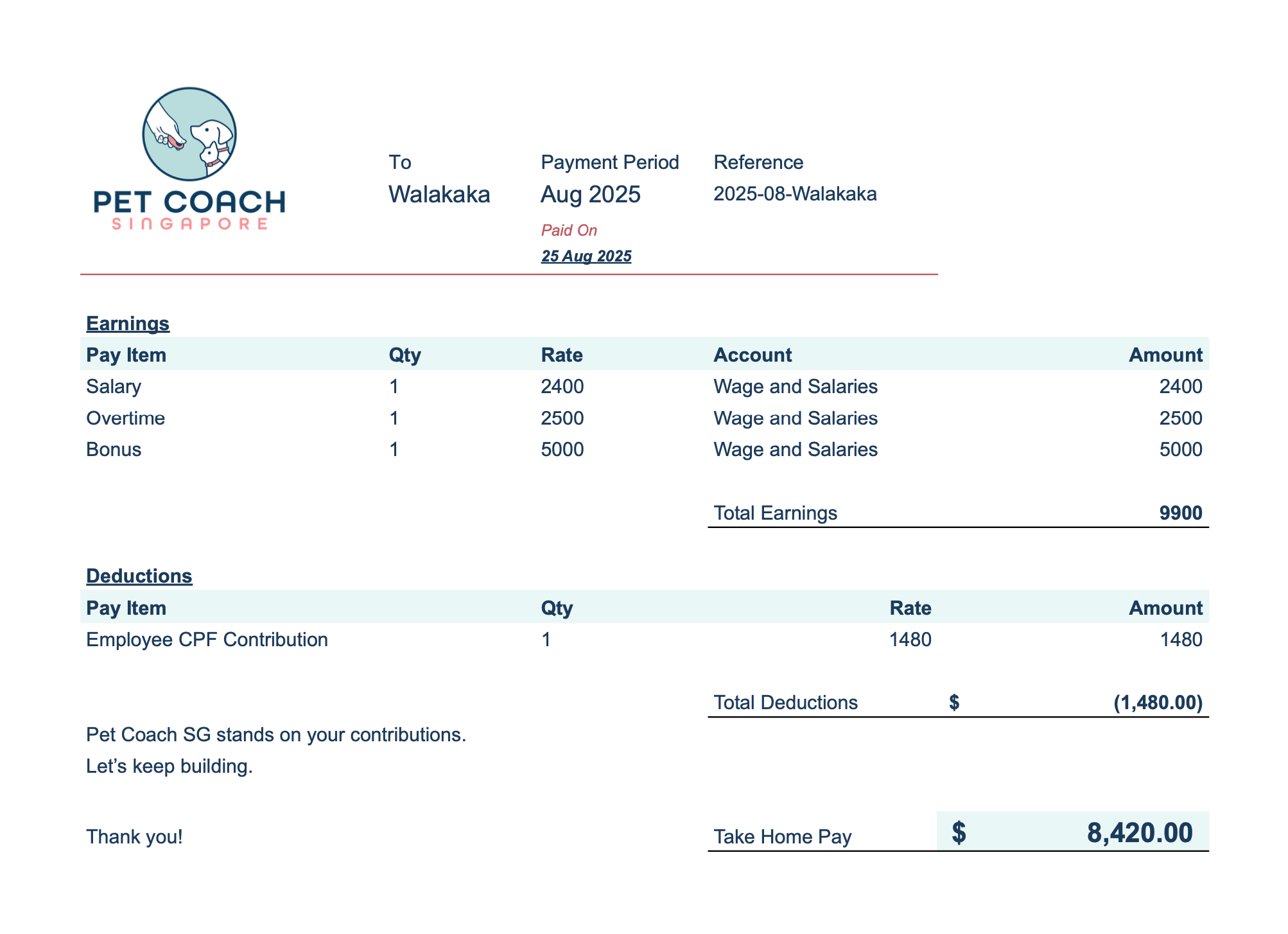 image of sample PDF pay slip downloaded
